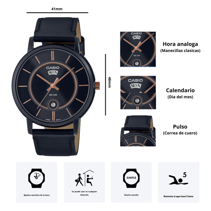 Reloj Casio Modelo MTP-B120BL-1A Diseño Elegante
