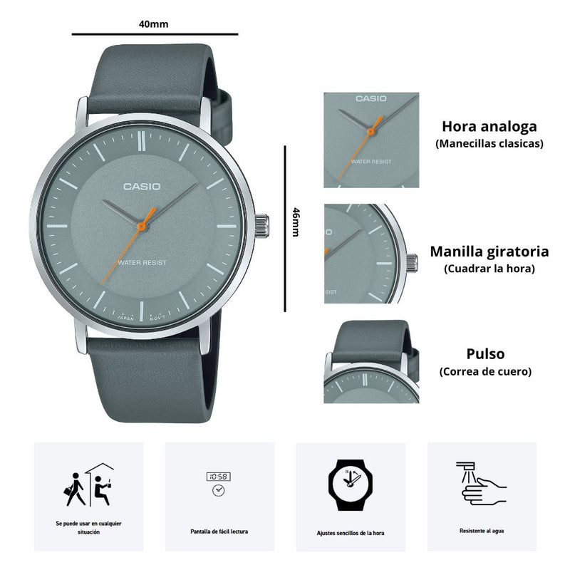 Reloj Casio Modelo MTP-VT04L-8E Diseño Elegante