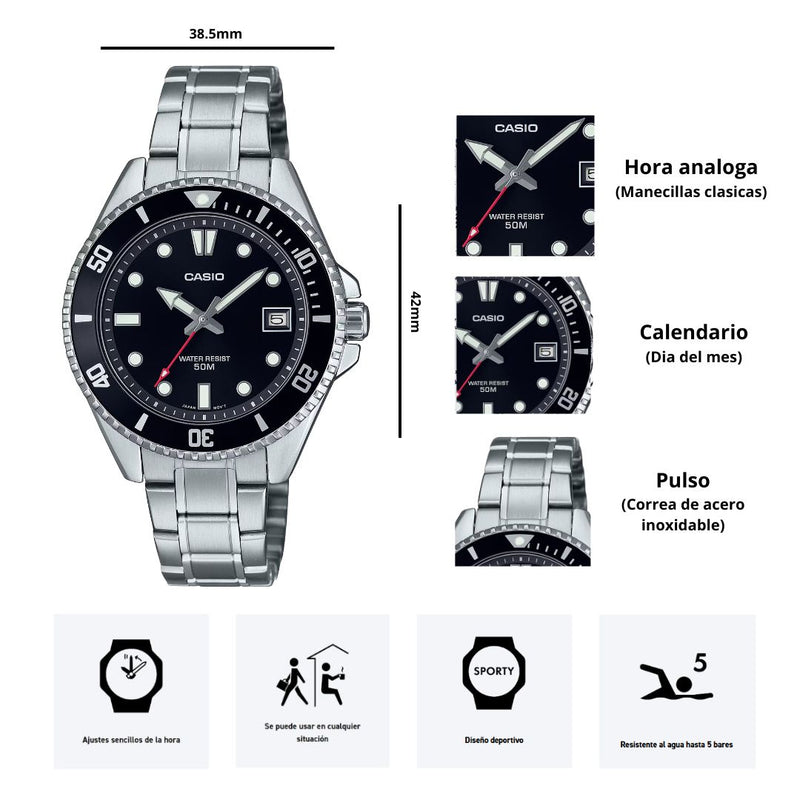 Reloj Casio Modelo MDV-10D-1A1V Diseño Elegante