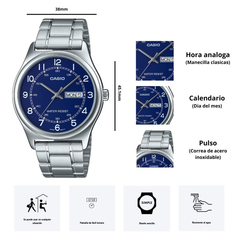 Reloj Casio Modelo MTP-V006D-2B Diseño Casual