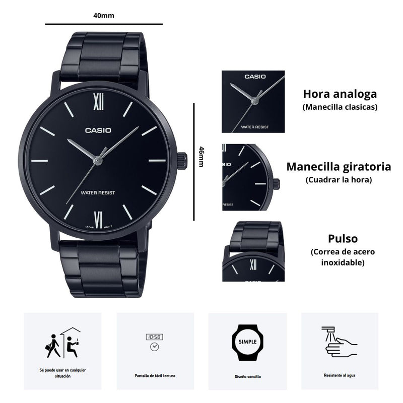 Reloj Casio Referencia MTP-VT01B-1B Diseño Elegante