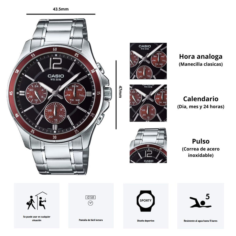 Reloj Casio Modelo MTP-1374D-5A Diseño Elegante