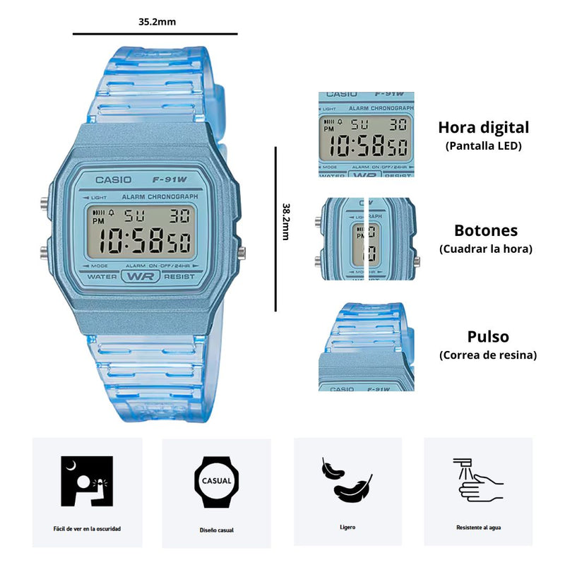 Reloj Casio Modelo F-91WS-2DF Diseño Casual