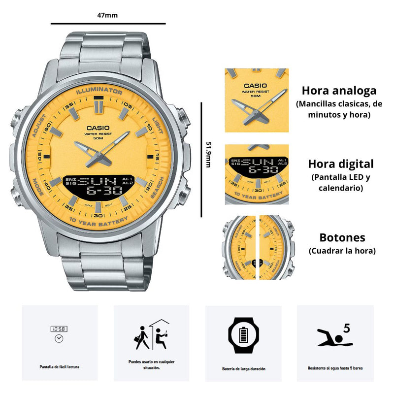 Reloj Casio Modelo AMW-880D-9A Diseño Elegante