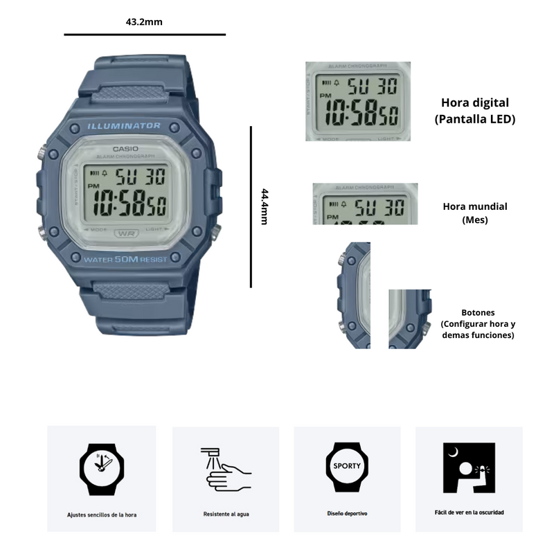 Reloj Casio W-218HC-2AV Diseño Deportivo