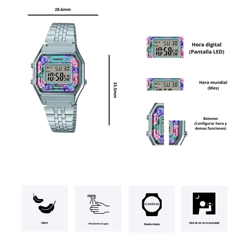 Reloj Casio LA-680WA-2C Diseño clásico