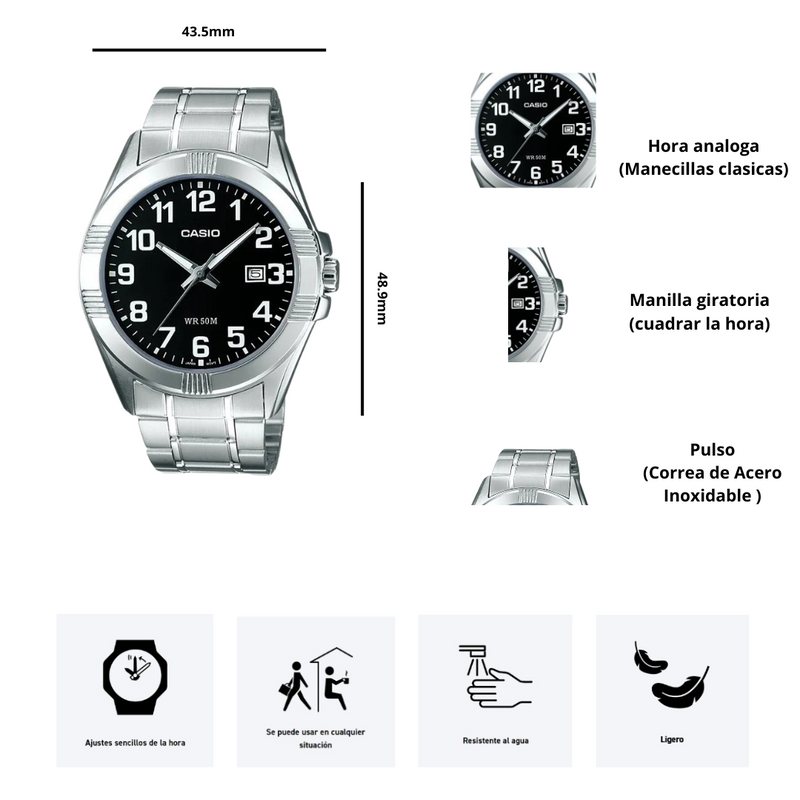 Reloj Casio MTP-1308D-1B Diseño Casual