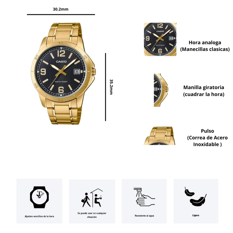 Reloj Casio LTP-V004G-1B Diseño Casual