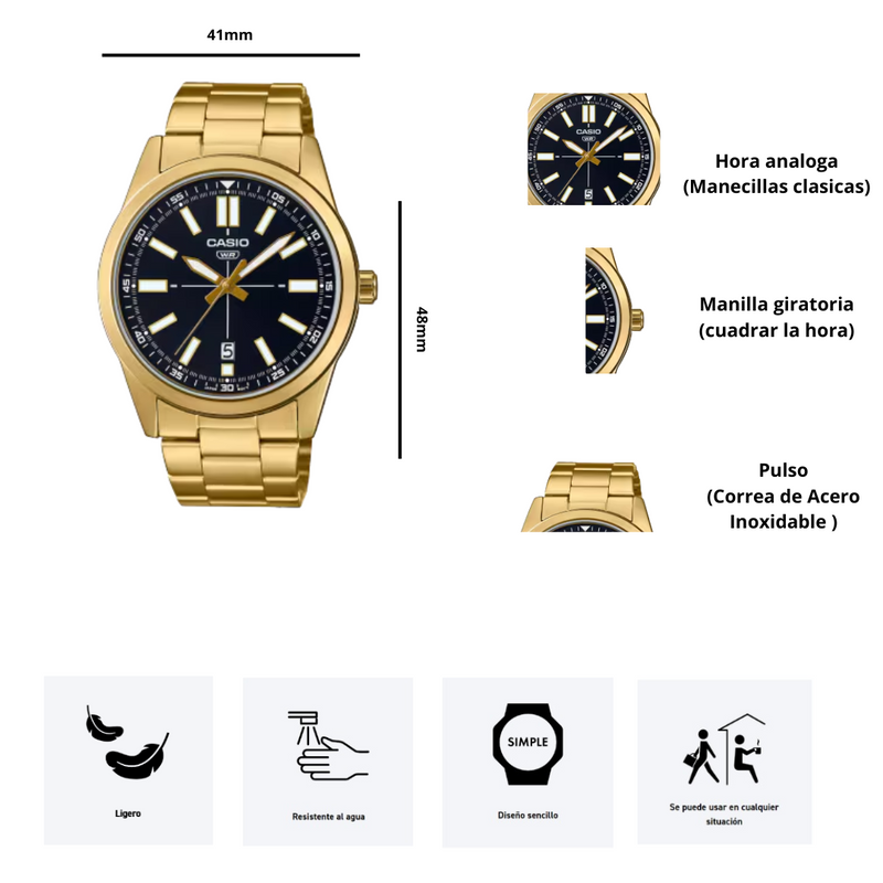 Reloj Casio MTP-VD02G-1E Diseño Sencillo