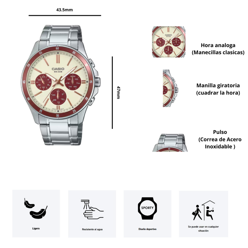 Reloj Casio MTP-1374D-5A2V Diseño Deportivo