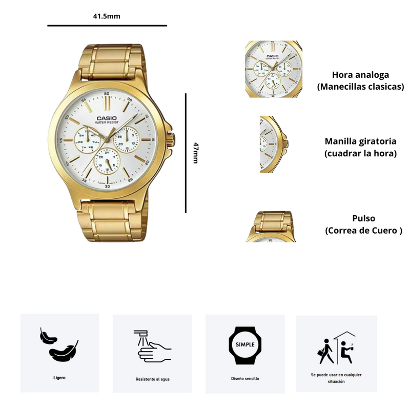 Reloj Casio MTP-V300G-7A Diseño Sencillo