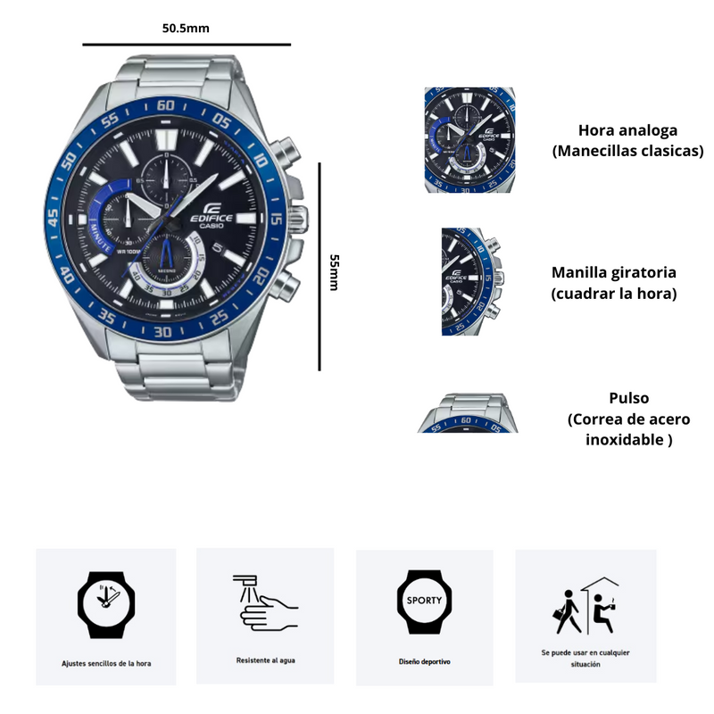 Reloj Casio Edifice EFV-620D-1A2V Diseño Deportivo