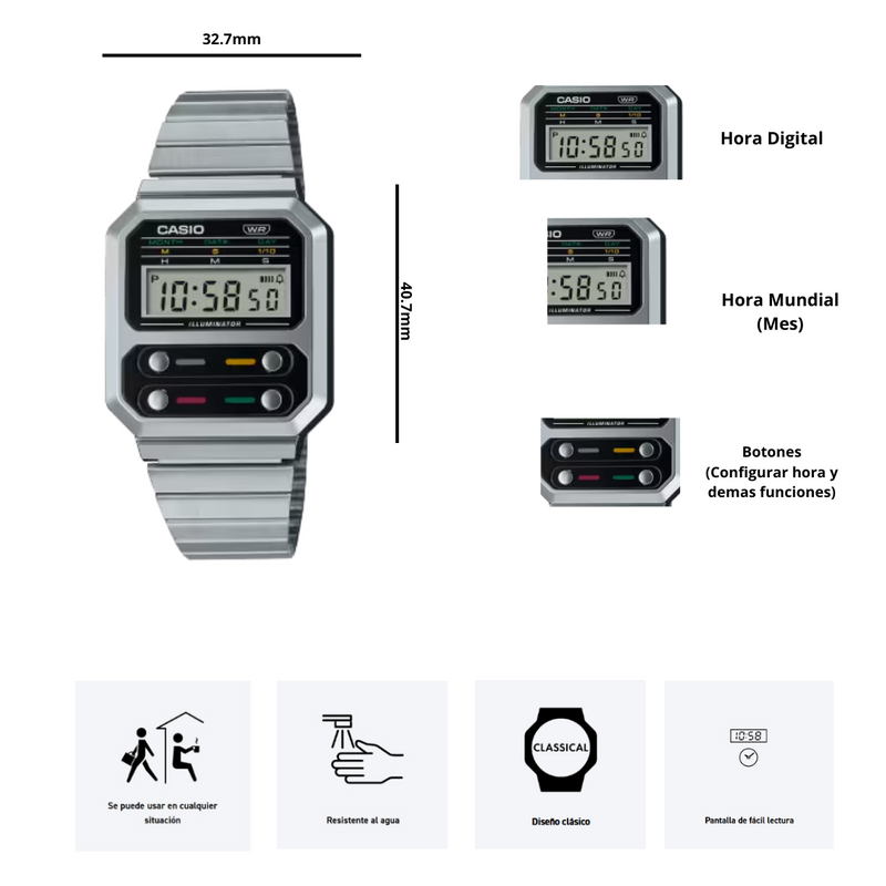Reloj Casio A100WE-1A Diseño Vintage