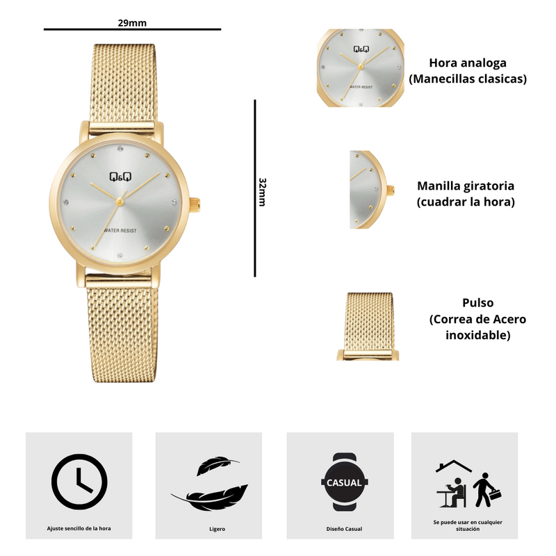 Reloj Q&Q Modelo C35A-006PY Diseño Elegante