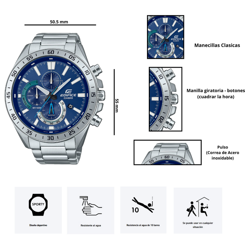 Reloj Casio EDIFICE EFV-620D-2AV Diseño Deportivo