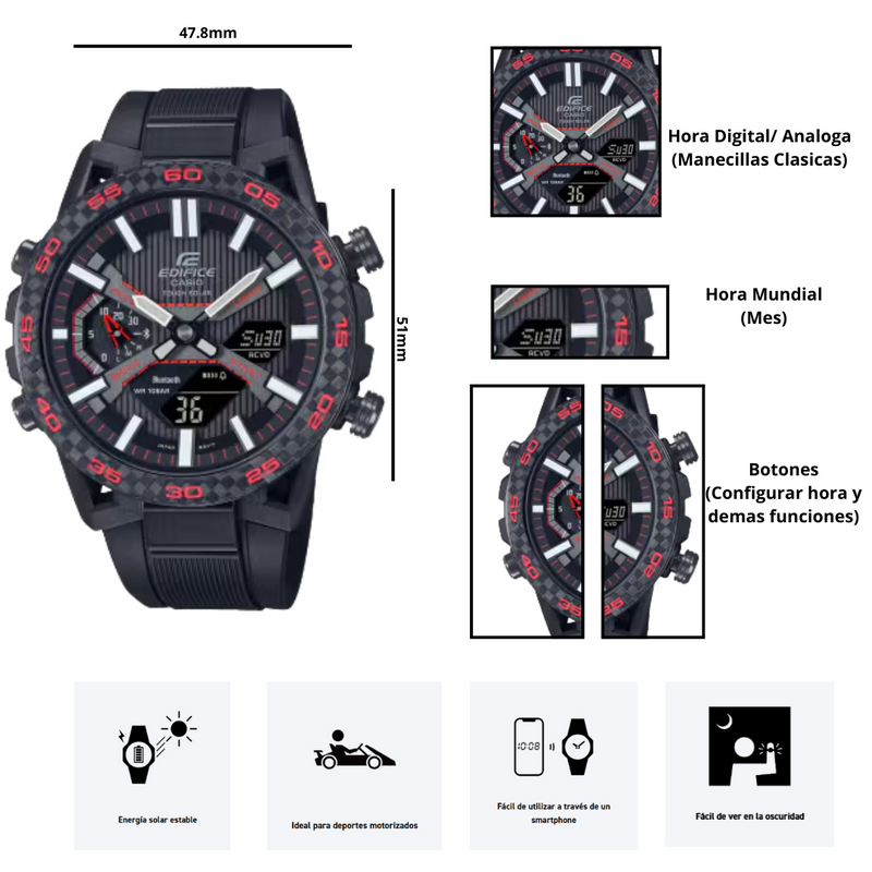 Reloj Casio ECB-2000PB-1A Cronografo Diseño Deportivo