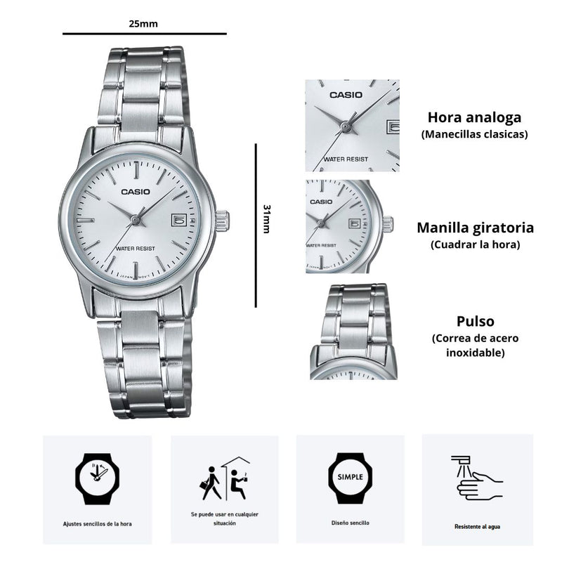 Reloj Casio Modelo LTP-V002D-7A Diseño Elegante