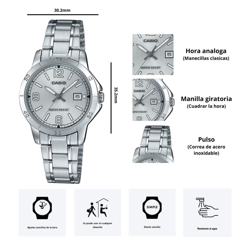 Reloj Casio Modelo LTP-V004D-7B2 Diseño Elegante