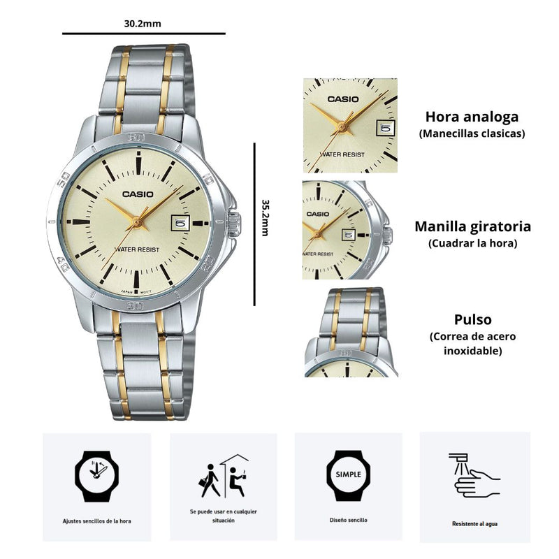 Reloj Casio Modelo LTP-V004SG-9A Diseño Elegante