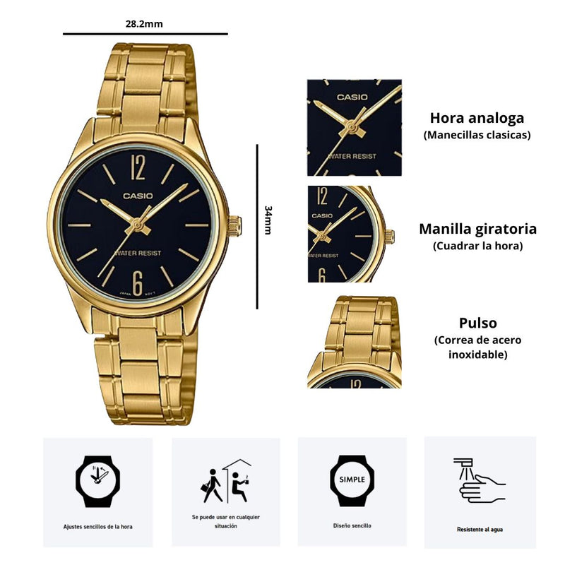 Reloj Casio Modelo LTP-V005G-1B Diseño Elegante