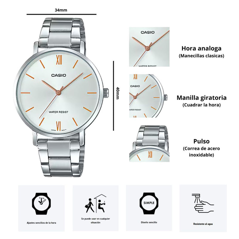 Reloj Casio Modelo LTP-VT01D-7B Diseño Elegante