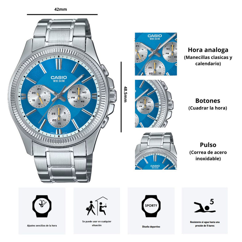 Reloj Casio Modelo MTP-1375D-2A2 Diseño Elegante