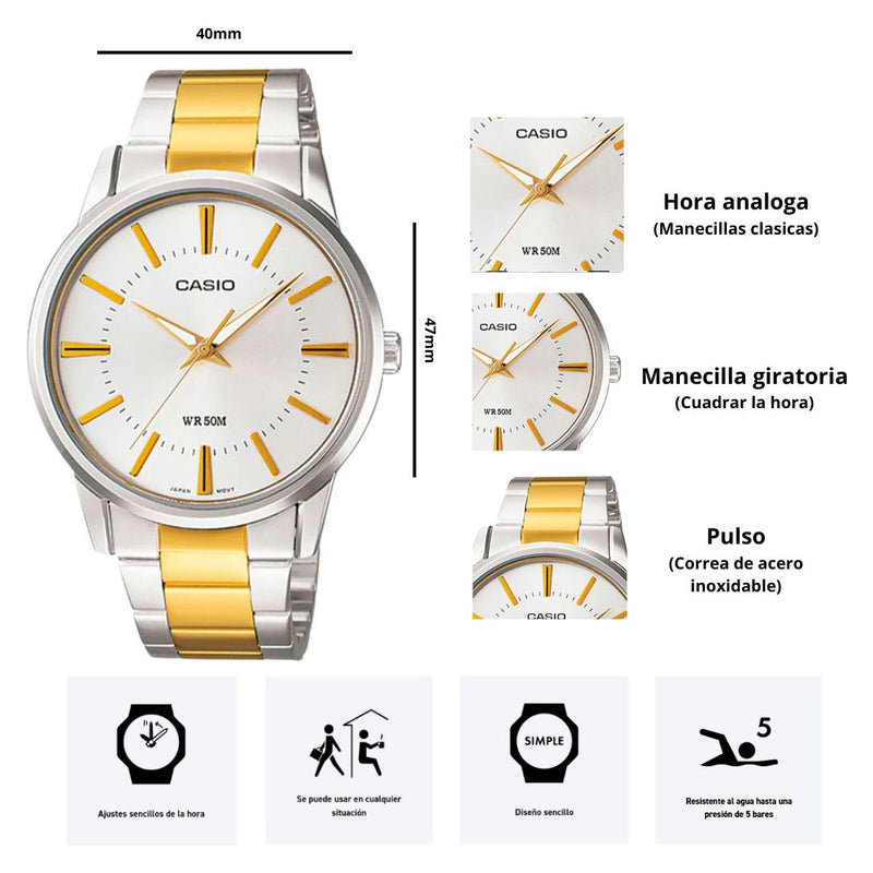 Reloj Casio Modelo MTP-1303SG-7A Diseño Elegante