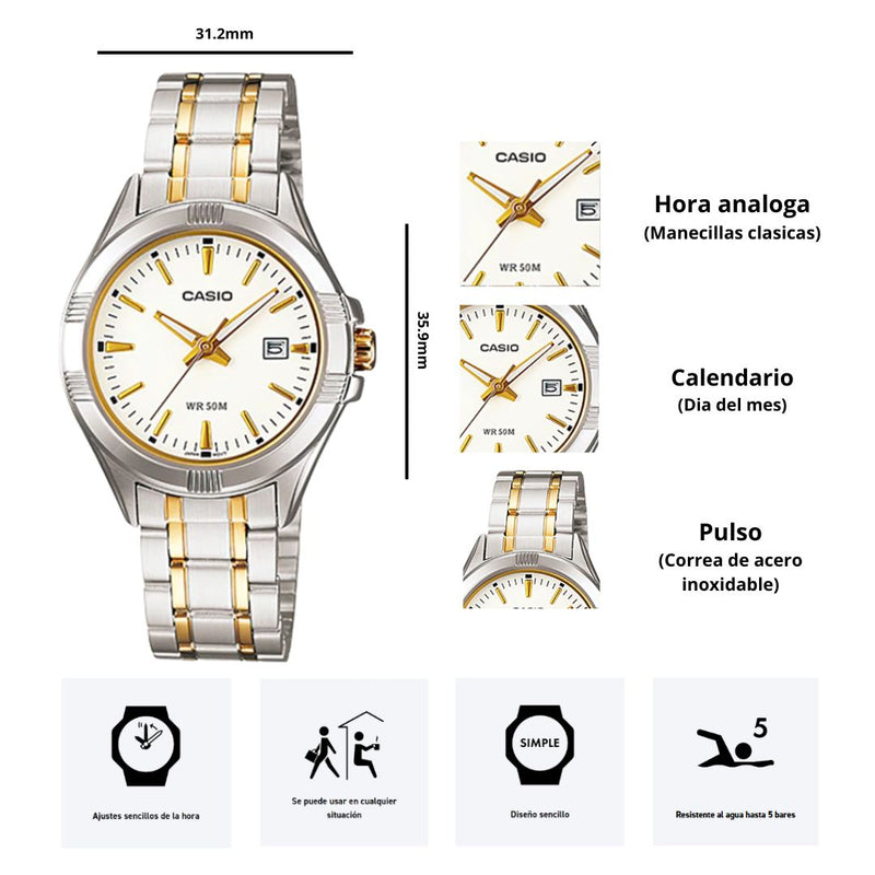 Reloj Casio Modelo LTP-1308SG-7A Diseño Elegante