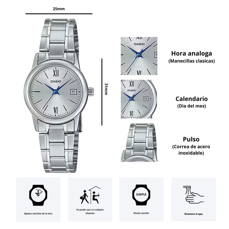 Reloj Casio Modelo LTP-V002D-7B3 Diseño Elegante