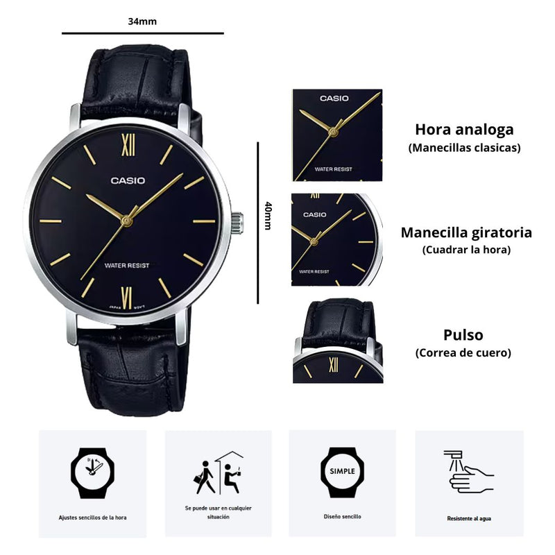 Reloj Casio Modelo LTP-VT01L-1B Diseño Elegante