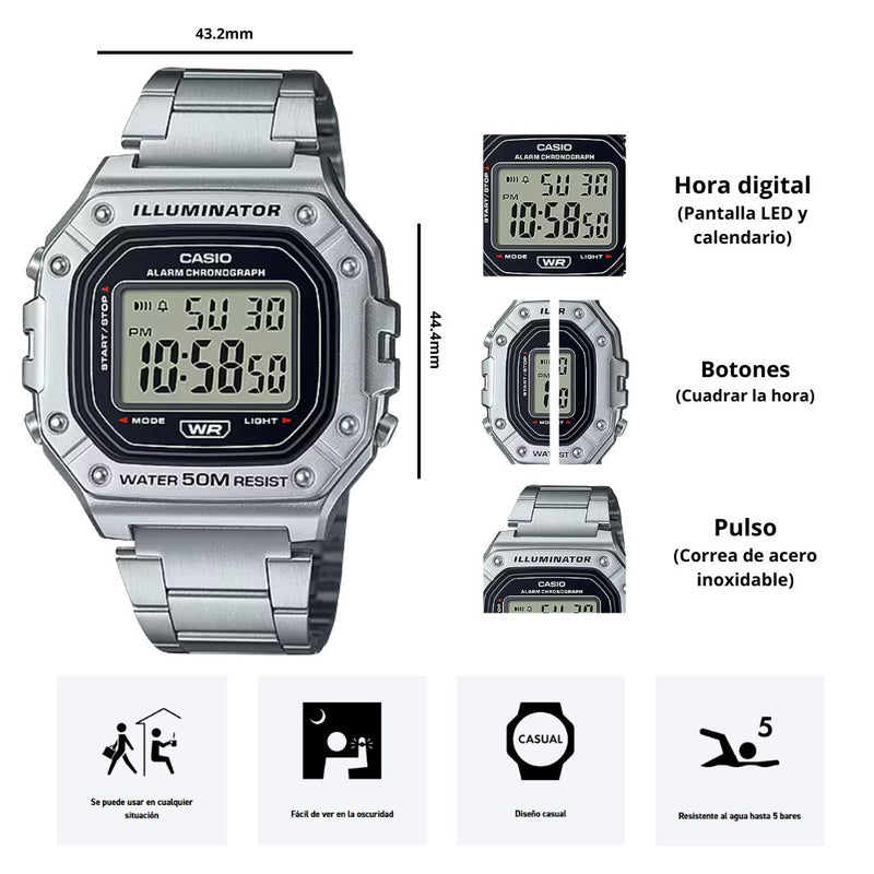 Reloj Casio Modelo W-218HD-1A Diseño Casual