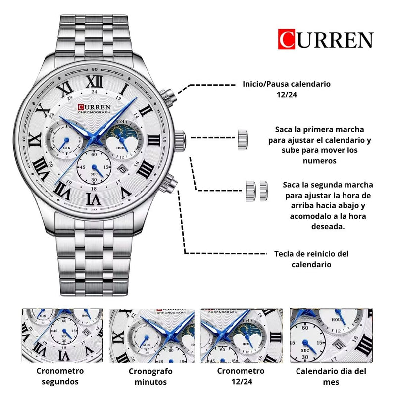 Reloj CURREN 8427 Cronógrafo Para Hombre - Plateado