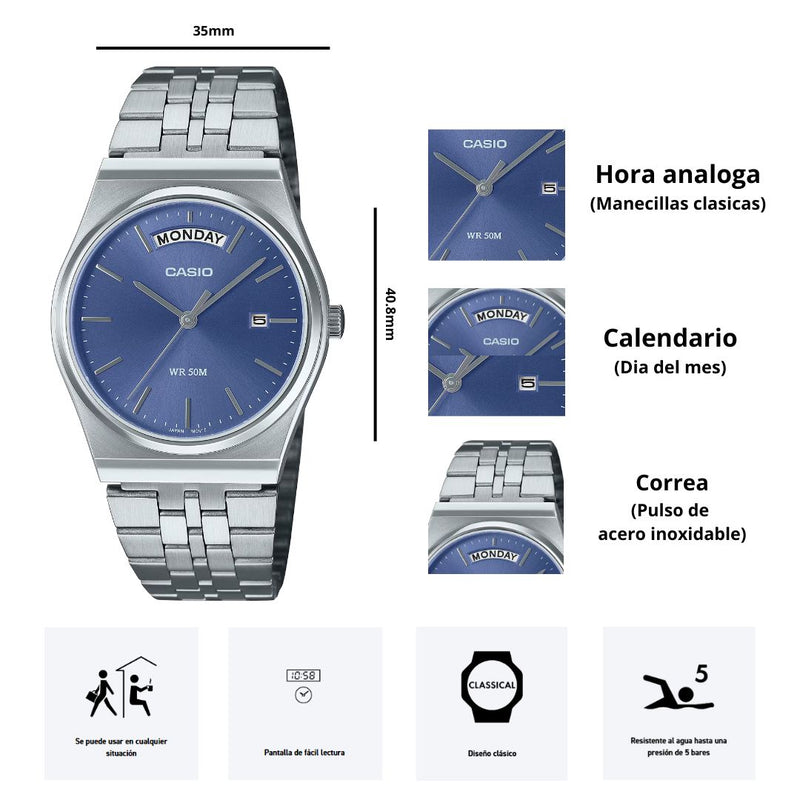 Reloj Casio Modelo MTP-B146D-2A Diseño Clasico