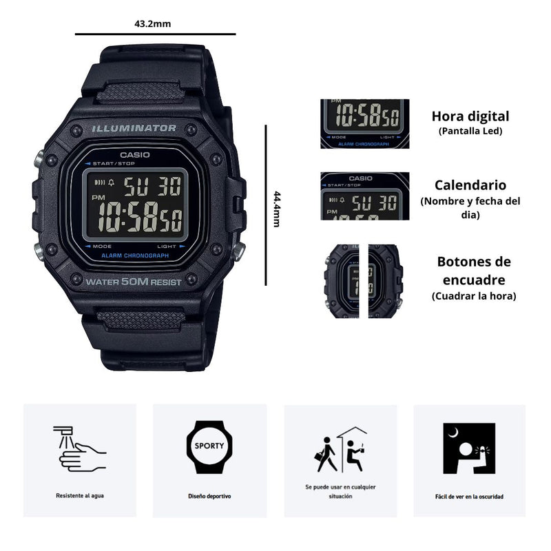 Reloj Casio W-218H-1B Diseño Deportivo