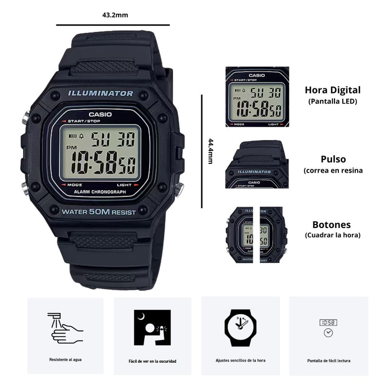 Reloj Casio Referencia W-218H-1A Diseño Deportivo