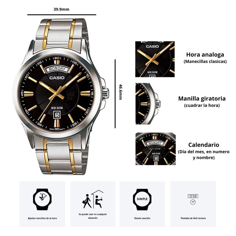 Reloj Casio Referencia MTP-1381G-1A Diseño Elegante