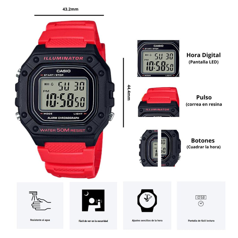 Reloj Casio Modelo W-218H-4B  Diseño Deportivo
