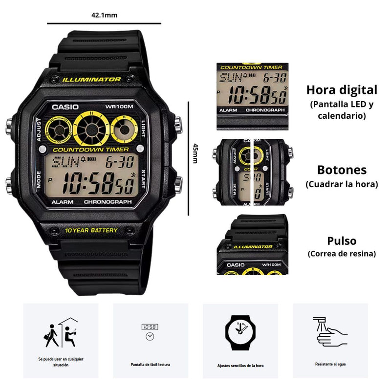 Reloj Casio Modelo AE-1300WH-1A Diseño Deportivo