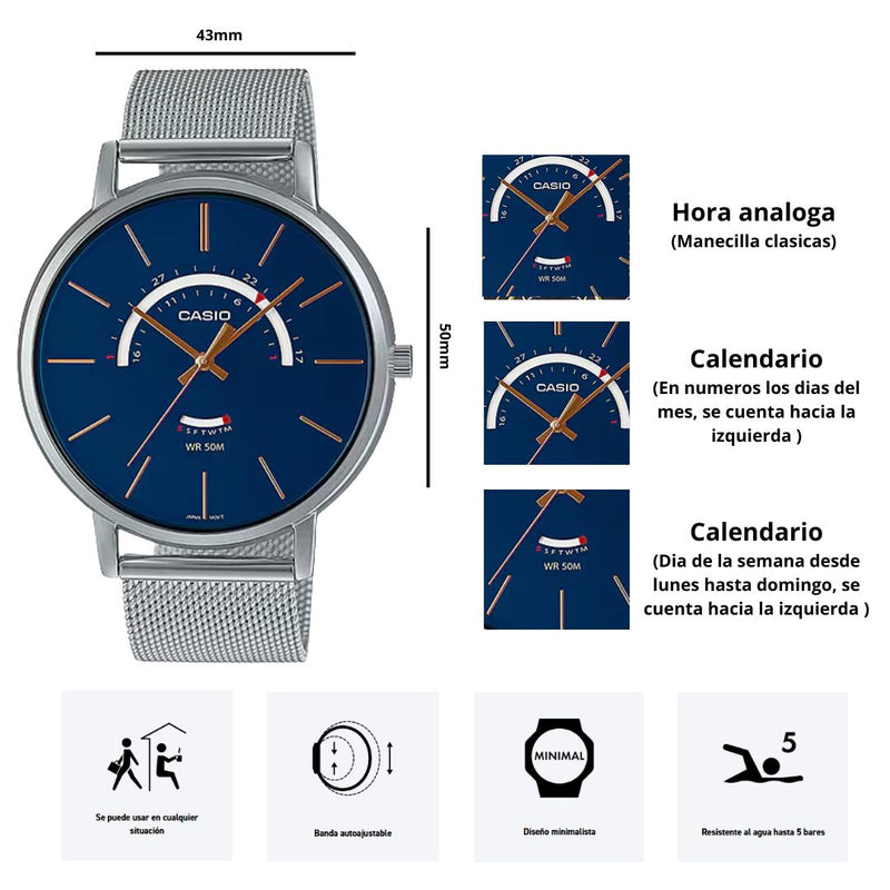 Reloj Casio Modelo MTP-B105M-2A Diseño Elegante