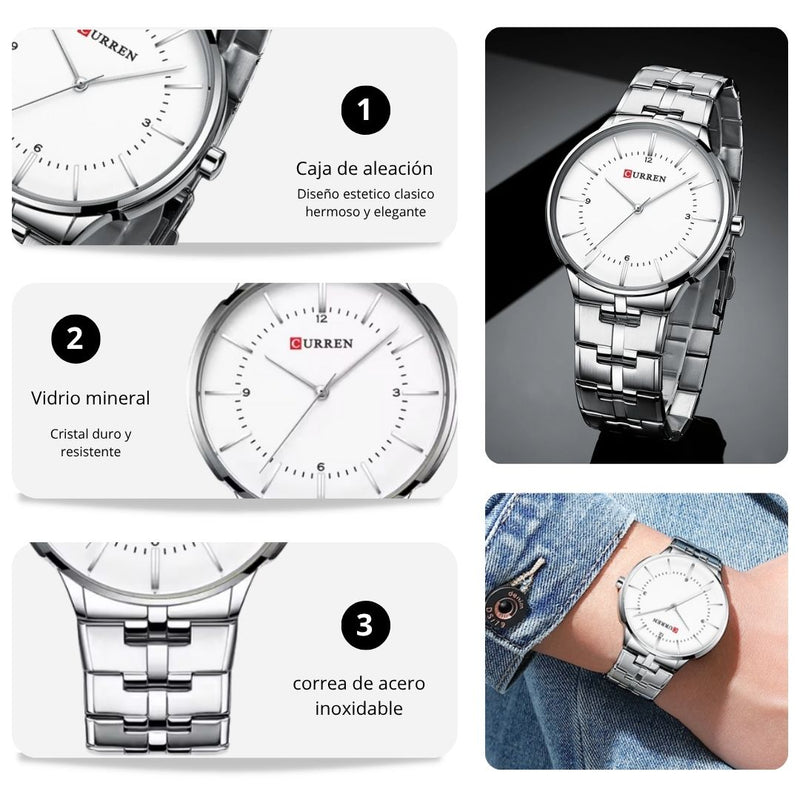 Reloj CURREN 8321 Elegante Para Hombre - Plateado