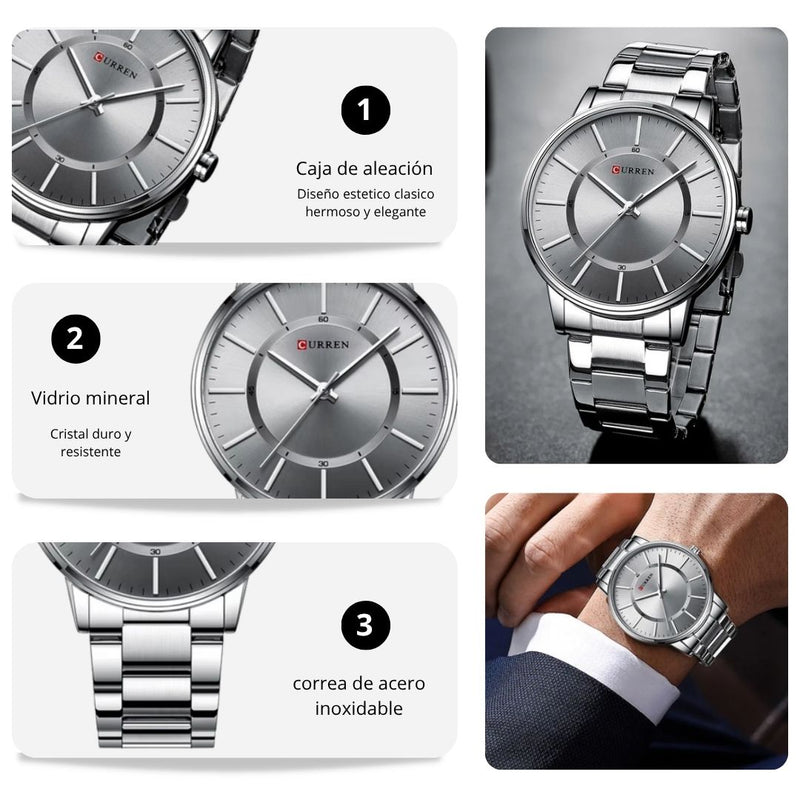 Reloj CURREN 8385 Elegante Para Hombre - Plateado