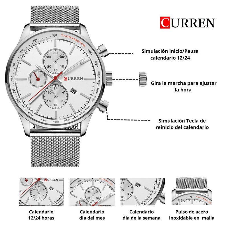 Reloj CURREN 8227 Elegante Para Hombre -Plateado