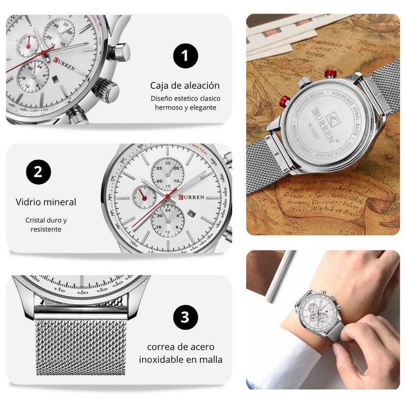 Reloj CURREN 8227 Elegante Para Hombre -Plateado