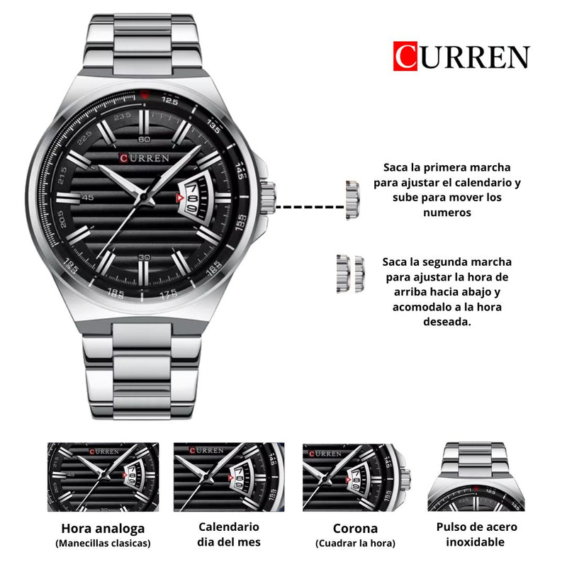 Reloj CURREN 8375 Elegante Para Hombre - Plateado