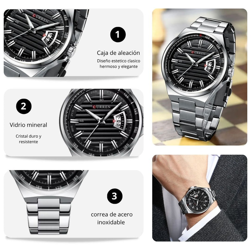 Reloj CURREN 8375 Elegante Para Hombre - Plateado