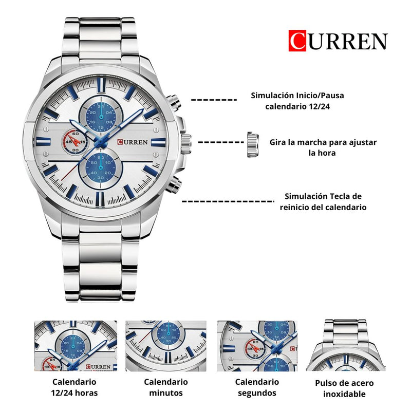 Reloj CURREN 8274 Elegante Para Hombre - Plateado