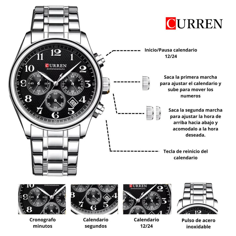 Reloj CURREN Cronografo 8466 Para Hombre - Negro