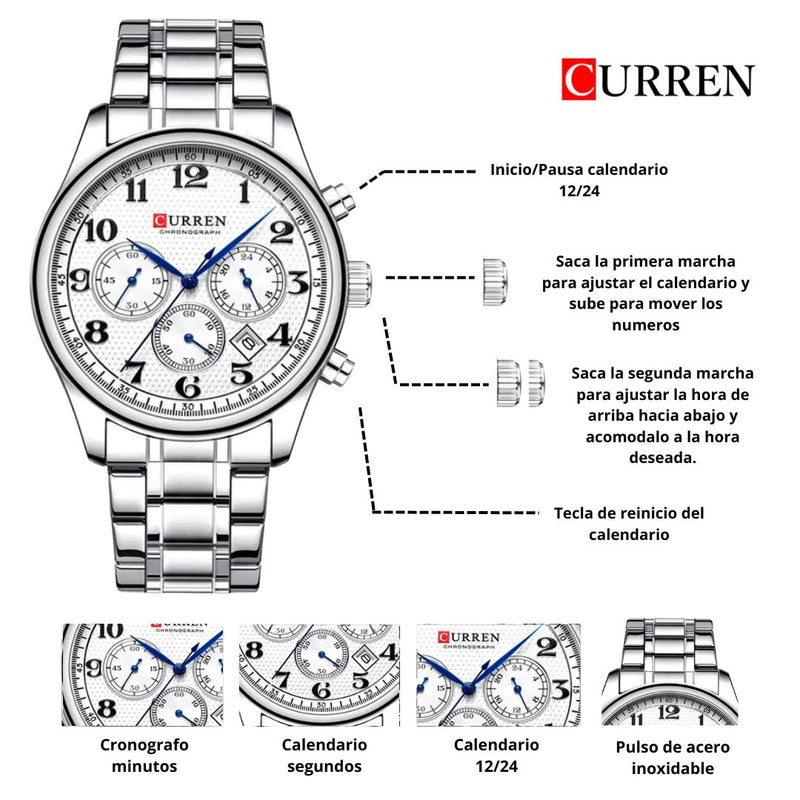 Reloj CURREN Cronografo 8466 Para Hombre - Blanco