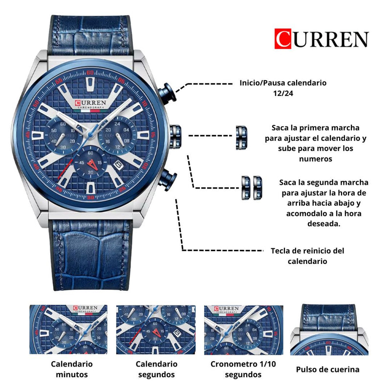 Reloj CURREN Cronografo 8392 Para Hombre - Plateado