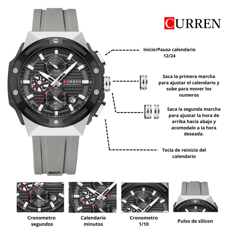 Reloj CURREN Cronografo 8462 Para Hombre - Gris
